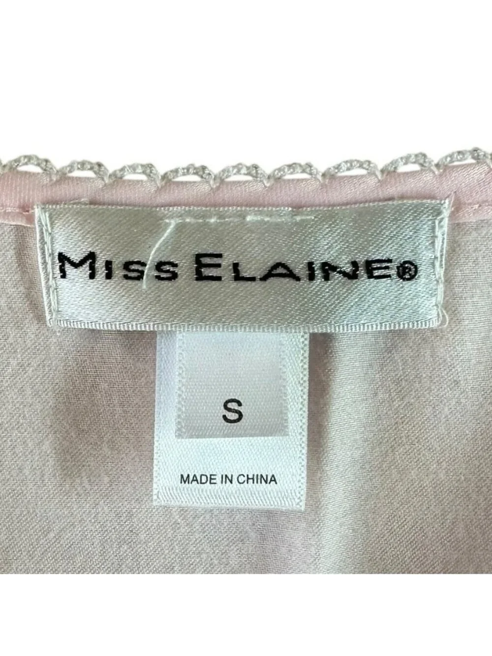 NEW Miss Elaine Pink Brushed Back Satin Nightgown Floral Embroidered Lace Trim S